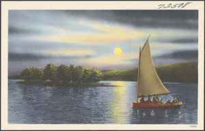 Sailboat on a moonlit lake