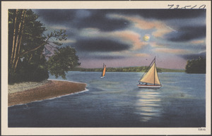 Sailboats on a moonlit lake