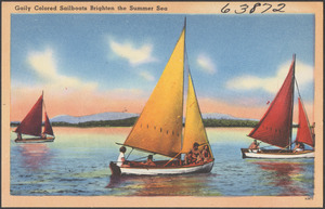 Gaily colored sailboats brighten the summer sea