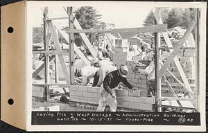 Contract No. 56, Administration Buildings, Main Dam, Belchertown, laying tile, west garage, Belchertown, Mass., Oct. 15, 1937