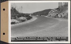 Contract No. 118, Miscellaneous Construction at Winsor Dam and Quabbin Dike, Belchertown, Ware, looking northerly at entrance of spillway road from east access road, Ware, Mass., Apr. 3, 1941