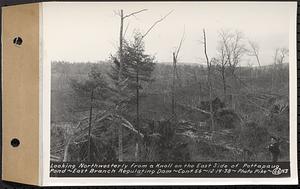 Contract No. 66, Regulating Dams, Middle Branch (New Salem), and East Branch of the Swift River, Hardwick and Petersham (formerly Dana), looking northwesterly from a knoll on the east side of Pottapaug Pond, east branch regulating dam, Hardwick, Mass., Dec. 14, 1938