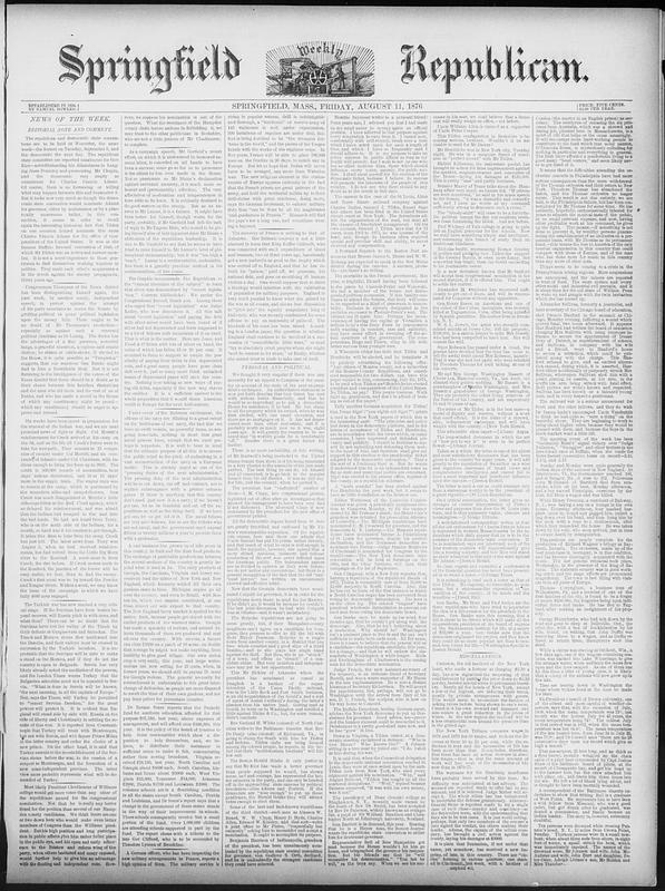 Springfield Weekly Republican. August 11, 1876 - Digital Commonwealth