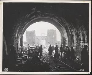 First U.S. Army men and equipment pour across the Remagen bridge