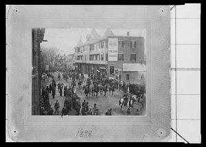 Spanish American War soldiers, Company L, coming from Framingham, parading on Sumner St.