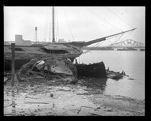 A collection of abandoned or wrecked ships including the Charles Whittemore