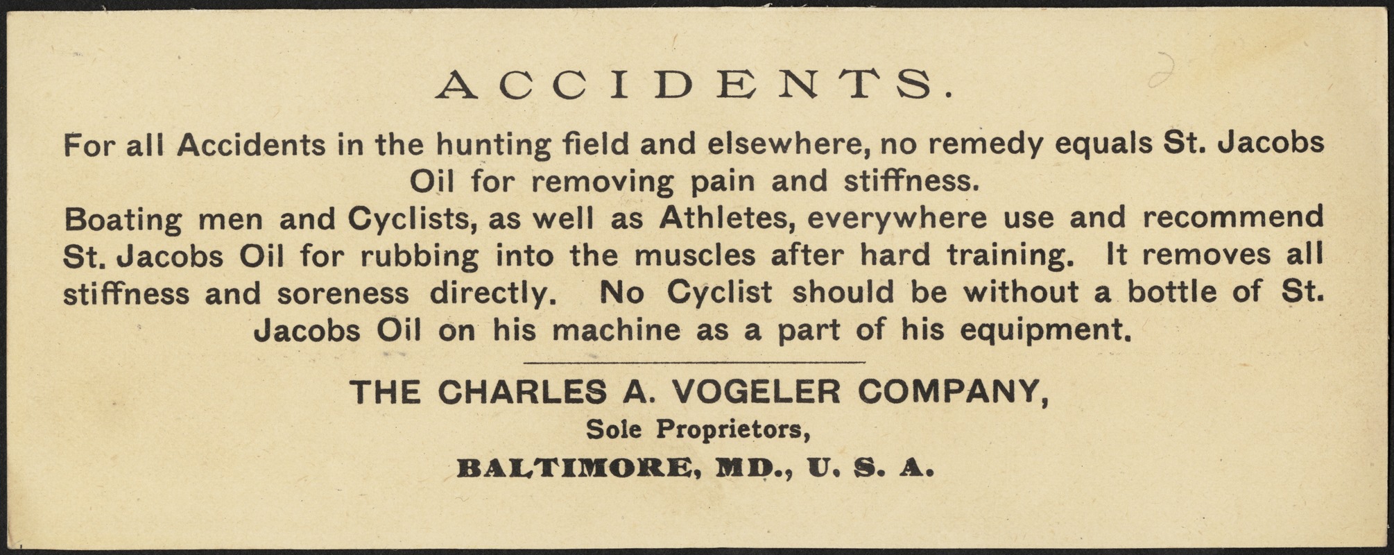 St. Jacob's Oil, for sprains