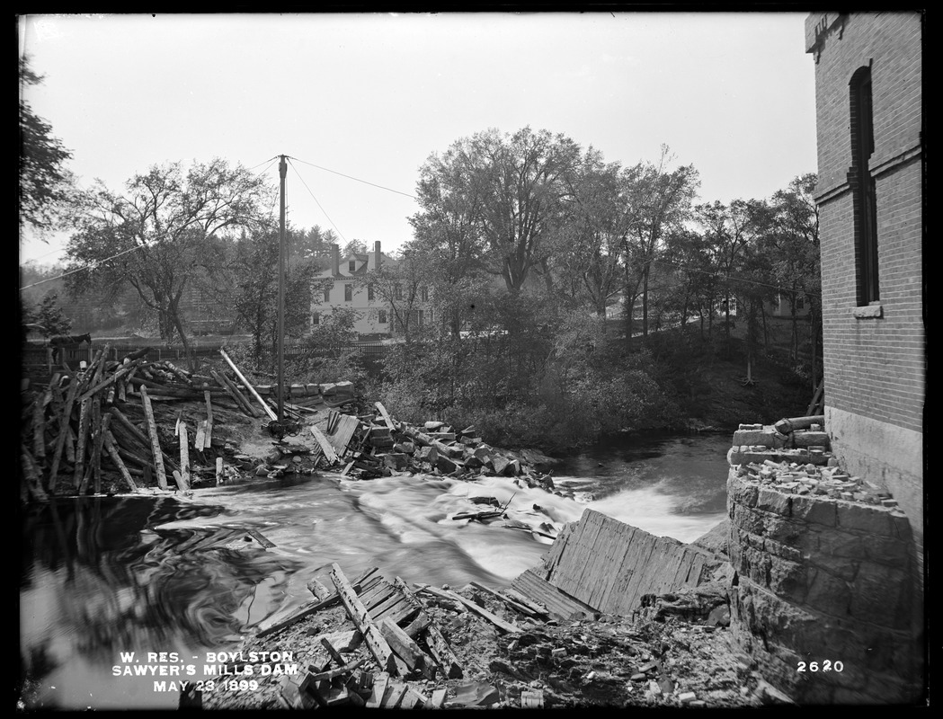 Wachusett Reservoir, Sawyer's Mills dam, from the east, Boylston, Mass., May 23, 1899