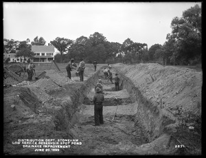 Distribution Department, Low Service Spot Pond Reservoir, drainage improvement, beginning of concrete conduit, station 24, from the south, Stoneham, Mass., Jun. 20, 1899