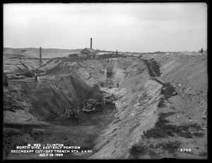 Wachusett Reservoir, North Dike, easterly portion, refilling secondary cut-off trench, station 4+50; from the east, Clinton, Mass., Jul. 13, 1899