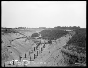 Wachusett Reservoir, North Dike, easterly portion, main cut-off trench, with piles for wales, station 20+50; from the east, Clinton, Mass., Jul. 13, 1899