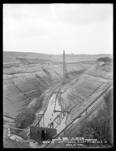 Wachusett Reservoir, North Dike, easterly portion, main cut-off trench, sheet piling, station 13; from the northeast, Clinton, Mass., Jul. 13, 1899