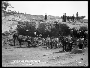 Distribution Department, Northern High Service Middlesex Fells Reservoir, excavation at north end of Dam No. 4, from the southwest, Stoneham, Mass., Jul. 15, 1899
