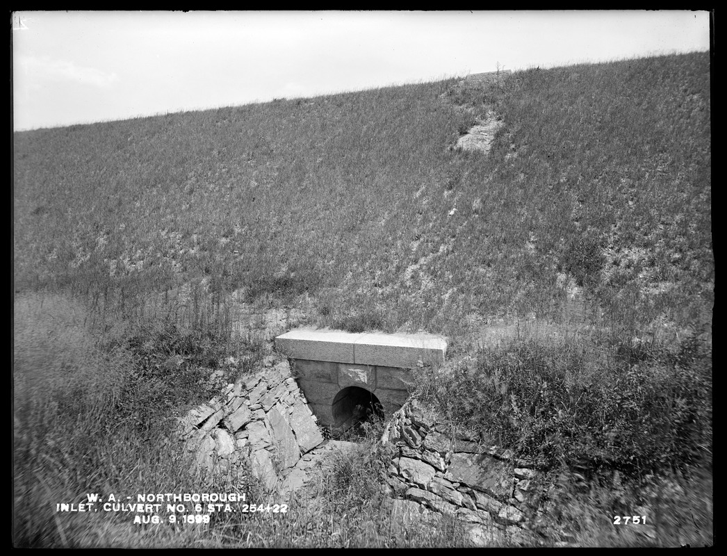 Wachusett Aqueduct, inlet, Culvert No. 6, station 254+22, Northborough, Mass., Aug. 9, 1899