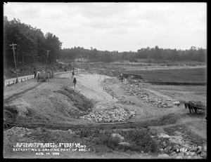 Distribution Department, Low Service Spot Pond Reservoir, excavating and grading part of Section 1, near Pond Street, from the north, Stoneham, Mass., Aug. 14, 1899