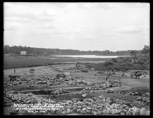 Distribution Department, Low Service Spot Pond Reservoir, excavating near Bold Point, from the northeast, Stoneham, Mass., Aug. 14, 1899