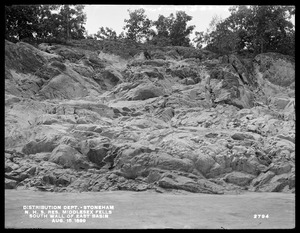 Distribution Department, Northern High Service Middlesex Fells Reservoir, south wall of east basin, near south end of Dam No. 5, from the northeast, Stoneham, Mass., Aug. 15, 1899