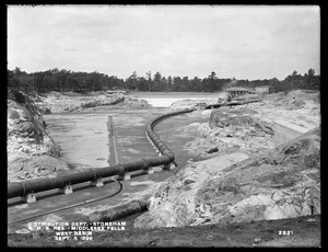 Distribution Department, Northern High Service Middlesex Fells Reservoir, west basin, from the southeast, near gatehouse, Stoneham, Mass., Sep. 5, 1899