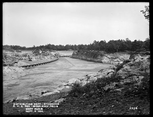 Distribution Department, Northern High Service Middlesex Fells Reservoir, west basin, from the northwest, at south end of Dam No. 2, Stoneham, Mass., Sep. 5, 1899
