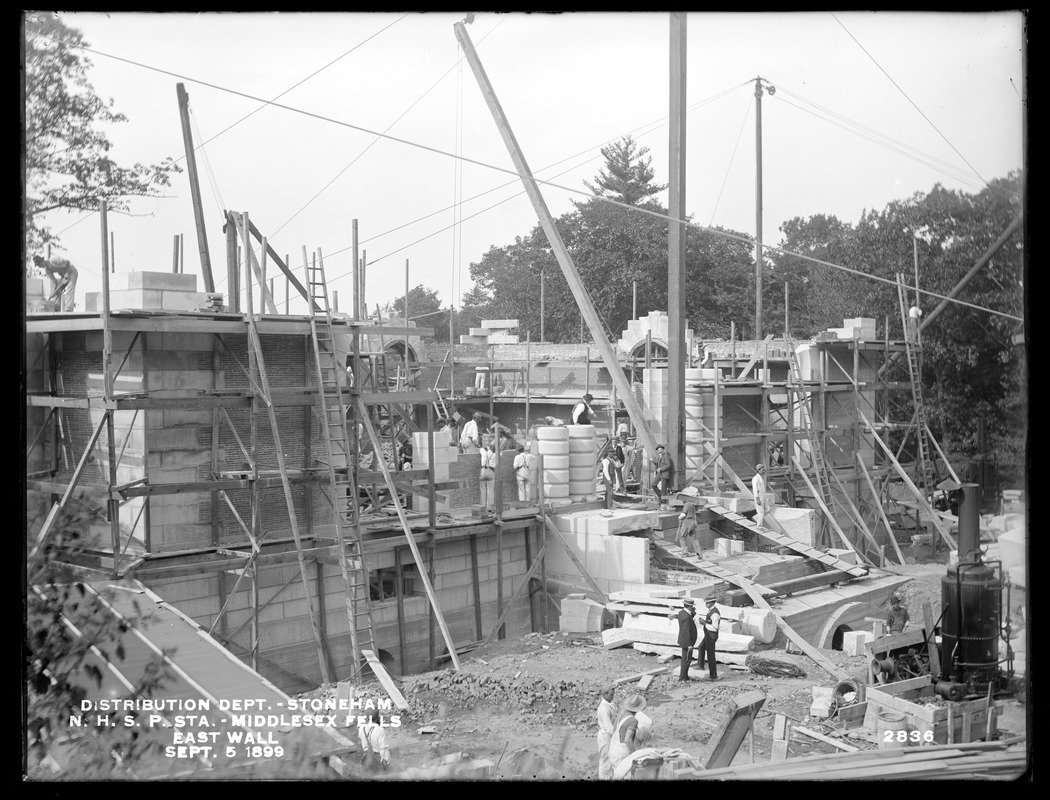 Distribution Department, Northern High Service Spot Pond Pumping Station, east wall, from the south, Stoneham, Mass., Sep. 5, 1899