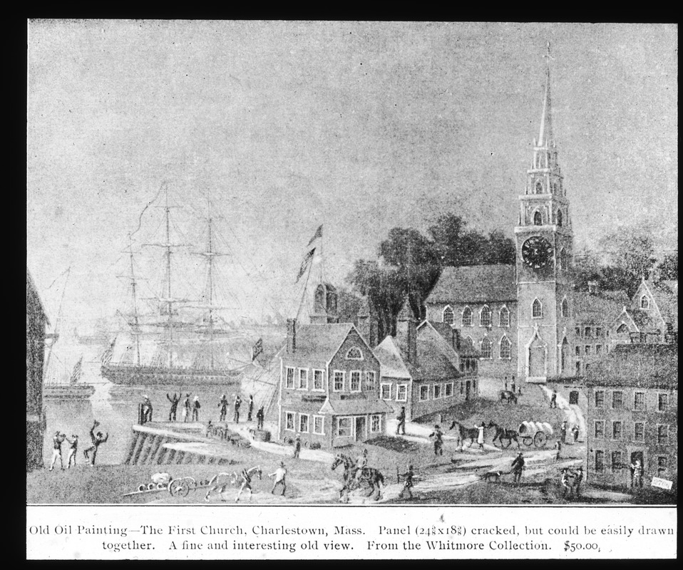 Old oil painting of First Church, Charlestown