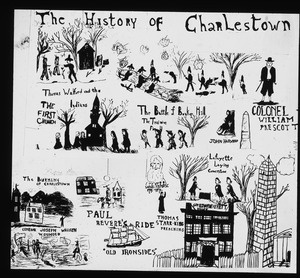 Fifth grade wall painting of history of Charlestown, by pupils of Warren School