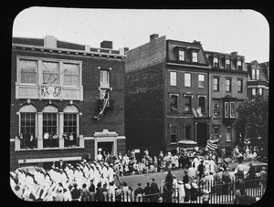 Parade passing branch library, June 17, 1958