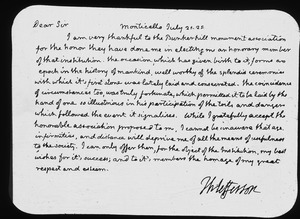 Letter to Monument Association from Thomas Jefferson