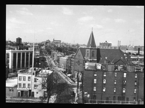 Hayes Square and length of Bunker Hill Street as seen from Mystic Bridge. Feb. 1950.