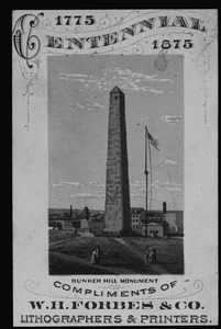 Colored card of Bunker Hill Monument and grounds, looking west, in 1875