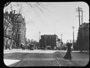 Thompson Sq. looking east at approaching elevated structure 1899 or so