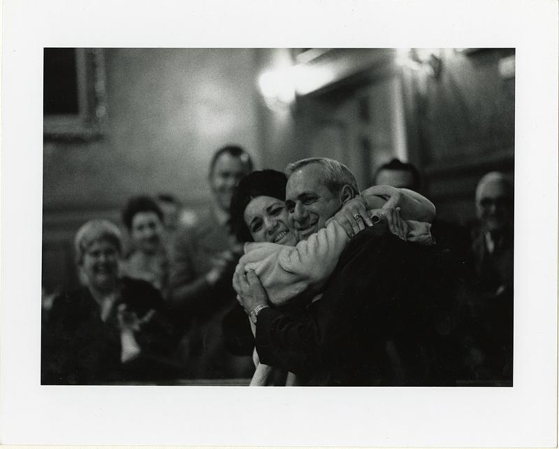 Alfred M. Vellucci being congratulated by his daughter on the night of his election as mayor, March 30, 1970