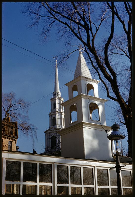 Steeple of a chapel erected in Boston Common for Christmas