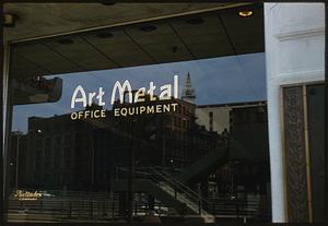 Window with sign "Art Metal Office Equipment," Boston