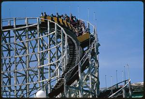 Car descending curve on Cyclone, Revere Beach, Massachusetts