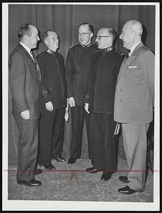 Sallies Open Drive--Participants in program launching the 1957 Salvation Army Appeal for $600,000 at the Opera House last night included (left to right) Councilman William Foley, representing the Mayor; Col. Ralph T. Miller, New England provincial commander; Brig. Bernard Adams, bandmaster; Col. Frank Fairbank, executive officer, International Staff Band; and Frank T. Bobst of Belmont, general chairman.