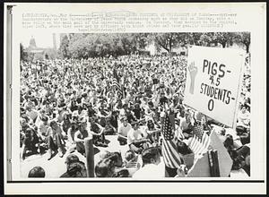 Anti-War Demonstrations Continue at University of Texas--Anti-war demonstrators at the University of Texas began Wednesday much as they did on Tuesday, with a mass rally on the main mall of the university campus. On Tuesday, they marched to the capitol, upper left, where they were met by officers with night sticks and tear gas.