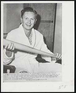 Reasons to Smile -- Red Schoendienst, second baseman for the Milwaukee Braves, wears a broad smile on his face as he takes a bat in his hands for the first time since he underwent a major operation Feb. 19. Schoendienst had a part of his lung removed to speed his recovery from tuberculosis.