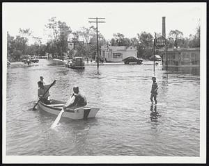 Row, Row, Row--Union Avenue in Framingham was a fine channel for dories after overflowing of the Sudbury River. Nice wading pool, too.