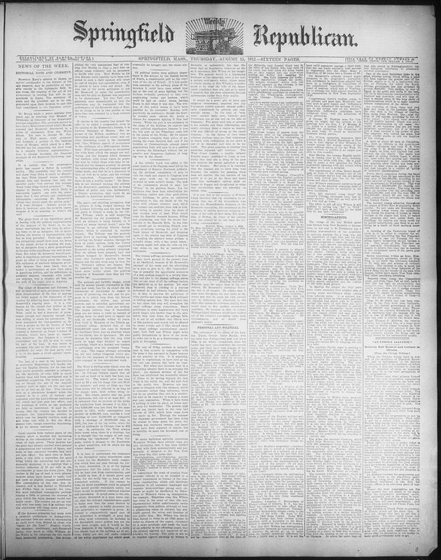 Springfield Weekly Republican. August 15, 1912 - Digital Commonwealth
