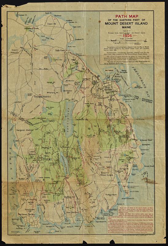 Path map of the eastern part of Mount Desert Island, Maine