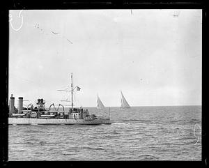 USS Kane (DD-235) in foreground, sailboats in background