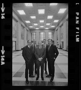 NE Life Insurance Co. executives pose in the building's lobby, Copley Square, Back Bay