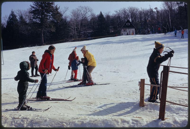 Boston area - Blue Hill ski slopes. 10 miles from center of Boston just across line into Milton - Great Blue Hill ski area maintained by Metropolitan District Commission, available by street car and bus from inner city