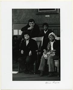 Cambridge City Council, Police Brutality Hearings, Civil Rights lawyer William Homans (top left), Saundra Graham (bottom left), and Joanne Pelham (bottom right), January 1971