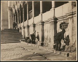 Moslems washing hands and feet before entering a mosque in Stamboul