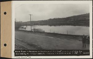 Ware River, meadows on south side of mill pond from Route #32, Ware Mills of Otis Co., drainage area = 168 square miles, flow 1280 cubic feet per second = 7.6 cubic feet per second per square mile, Ware, Mass., 4:10 PM, Apr. 3, 1933