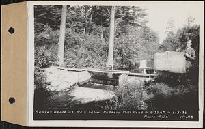 Beaver Brook at weir below Pepper's mill pond dam, Ware, Mass., 8:35 AM, Jun. 3, 1936