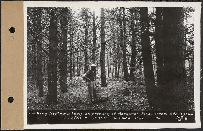 Contract No. 55, Portion of Petersham-New Salem Highway, Petersham, Franklin County (Worcester County?), looking northwesterly on property of Margaret Fiske from Sta. 393+00, Franklin County, Mass., Jul. 9, 1936