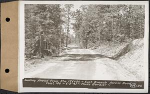 Contract No. 106, Improvement of Access Roads, Middle and East Branch Regulating Dams, and Quabbin Reservoir Area, Hardwick, Petersham, New Salem, Belchertown, looking ahead from Sta. 136+90, East Branch access road, Belchertown, Mass., Jun. 9, 1941